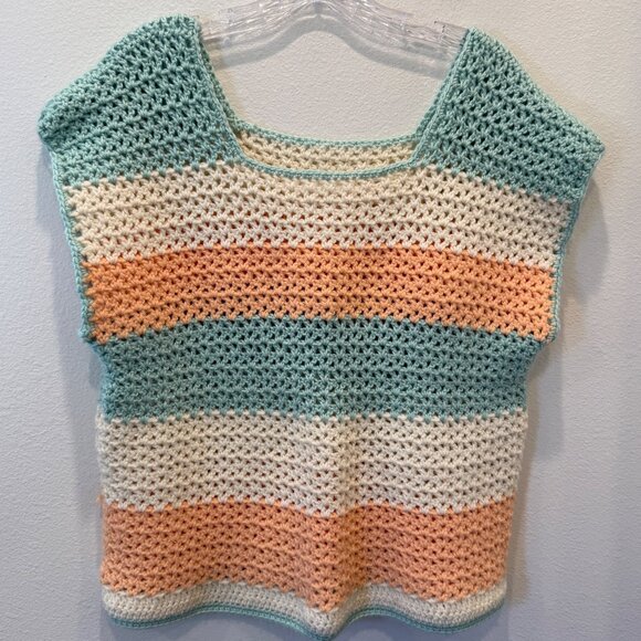 Unbranded Grandma Pullover Pastel Sweater Vest Handmade Crocheted Boho 80’s - Picture 2 of 6